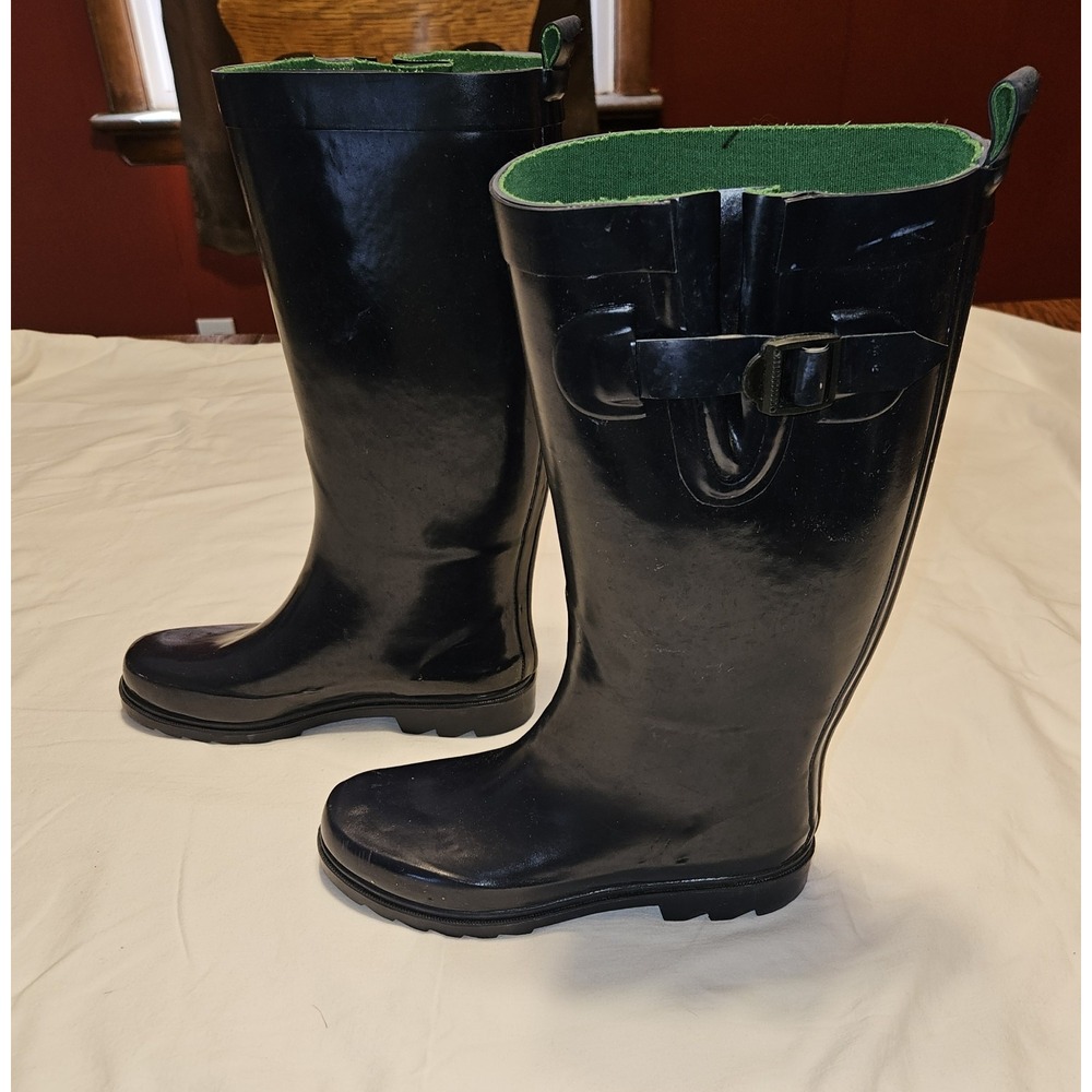 Capelli New York Navy Blue Rain Boots Size 7 Rubber Green Lining Pre-Owned - Picture 3 of 7